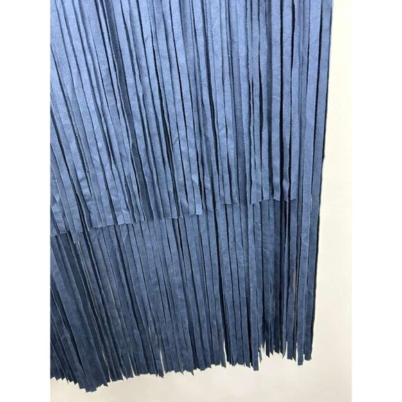 Adore Women's Size Medium Navy Blue Suede Maxi Two-tiered Fringe Skirt - Picture 14 of 14